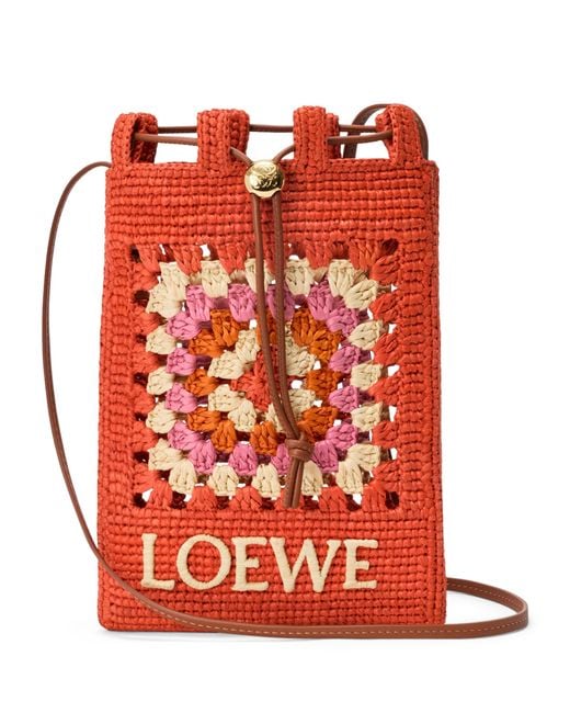Loewe Red X Paula's Ibiza Crochet Pocket Patch Shoulder Bag