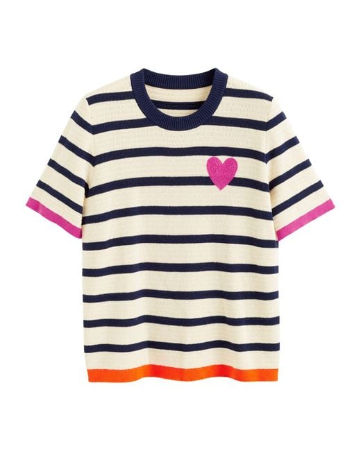 Chinti & Parker Blue Striped Breton Heart T-shirt