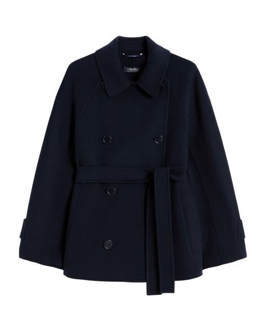 Max Mara Blue Virgin Wool Belted Jacket