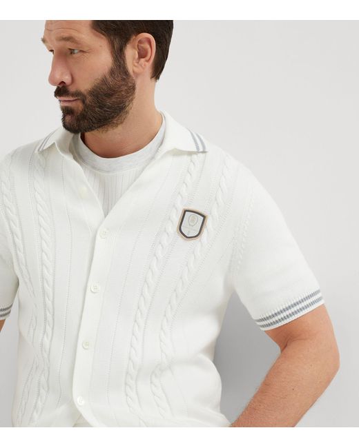 Brunello Cucinelli White Cotton Cable-knit Polo Shirt for men