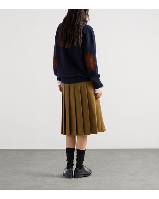 Prada Green Pleated Hopsack Midi Skirt