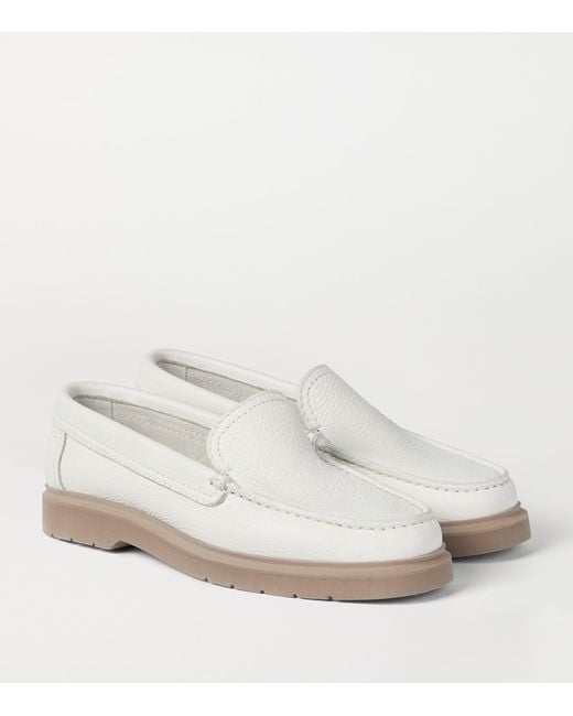 Brunello Cucinelli White Grained Leather Loafers