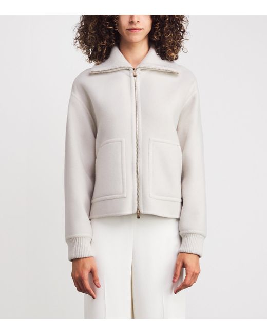 Agnona White Cashmere Bomber Jacket