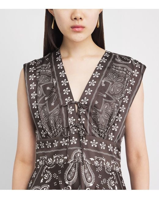 Sandro Brown Satin Bandana Sleeveless Maxi Dress