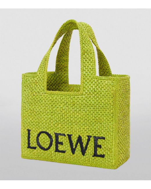 Loewe Green X Paula's Ibiza Small Raffia Font Tote Bag