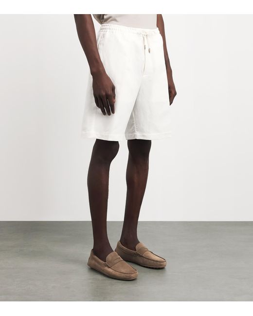 Canali White Linen-Silk Drawstring Shorts for men
