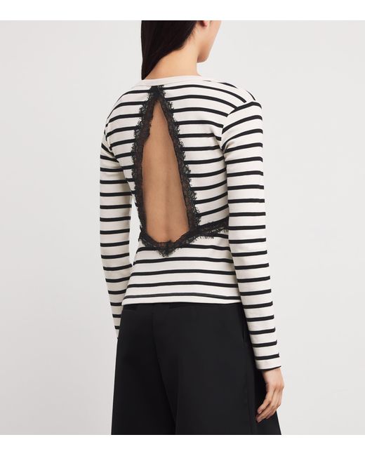 Claudie Pierlot White Cotton Stripe Lace Detail T-Shirt
