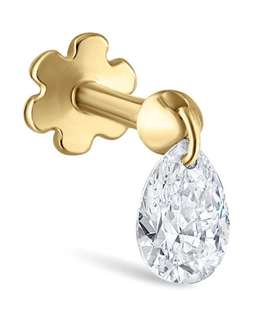 Maria Tash Metallic Floating Pear Diamond Charm Threaded Stud Earring