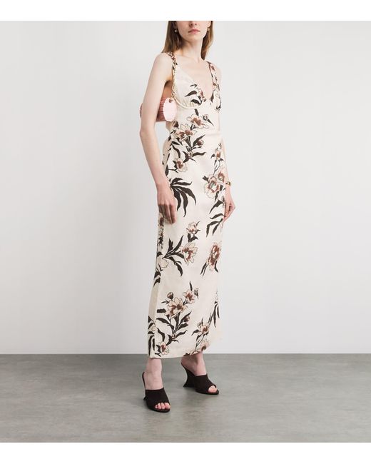 Sir Metallic Linen Peony Balconette Maxi Dress