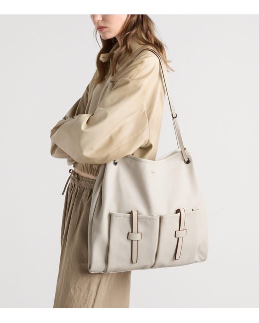 Prada Gray Large Leather Route Shoulder Bag