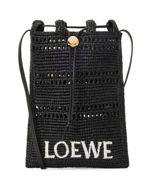 Loewe Black X Paula's Ibiza Raffia Drawstring Pocket Bag