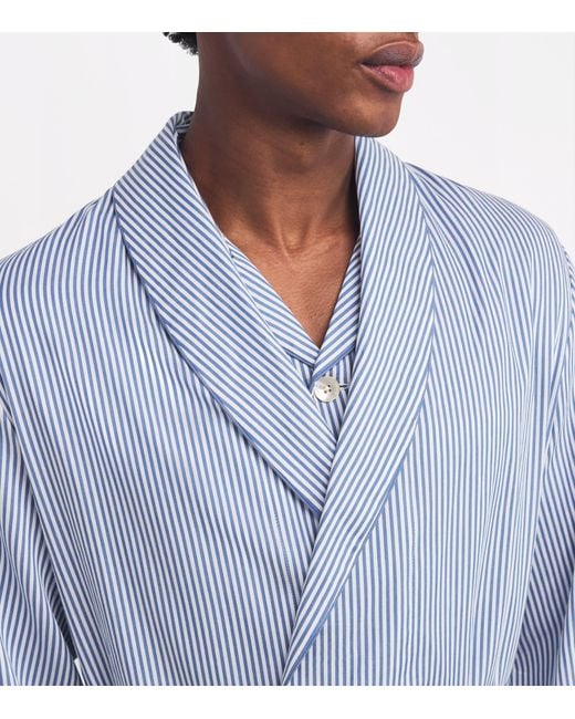 Harrods Blue Cotton Striped Robe for men