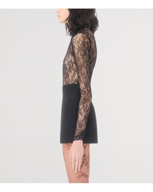 Valentino Gray Lace High-Neck Bodysuit
