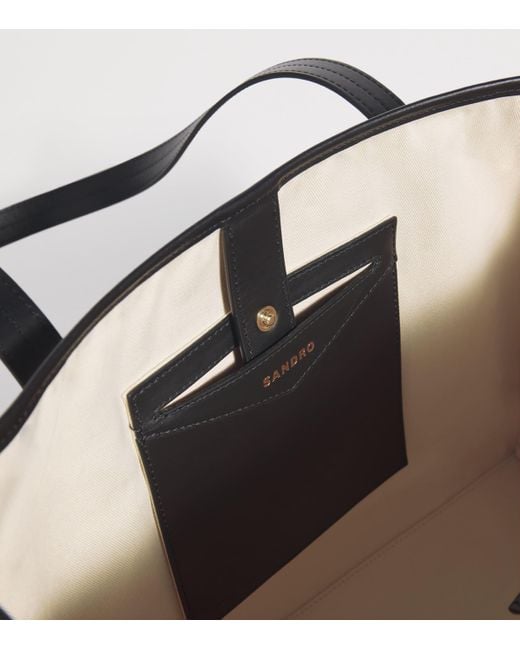 Sandro White Cotton Canvas Tote Bag