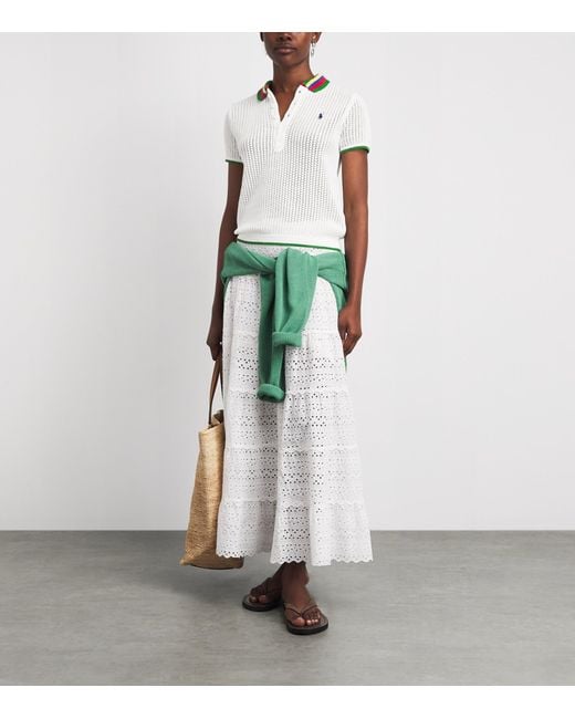 Polo Ralph Lauren White Crochet Polo Pony Polo Shirt