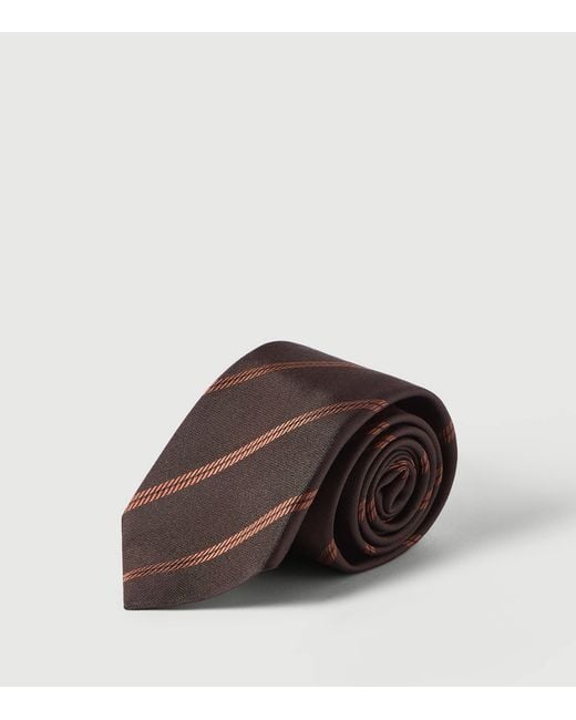 Brunello Cucinelli Brown Silk Striped Tie for men