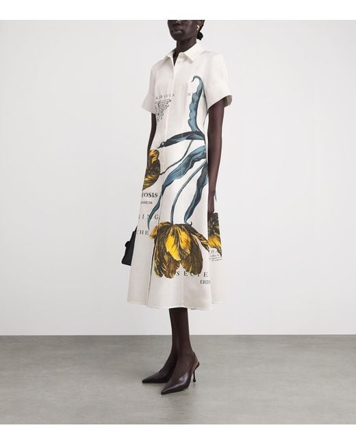 Erdem White Cotton-Blend Printed Midi Shirt Dress