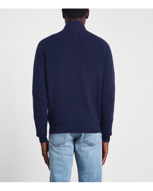 FIORONI CASHMERE Blue Cashmere Half-Zip Sweater for men