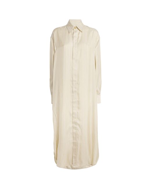LeKasha Natural Silk Striped Midi Shirt Dress