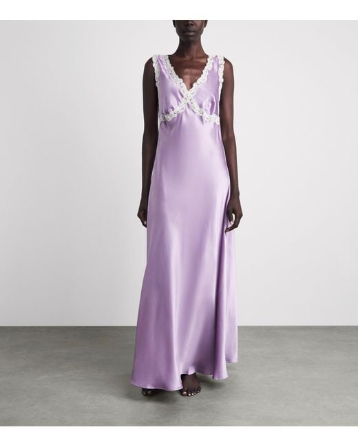 Loretta Caponi Purple Silk-Lace Albina Slip Dress