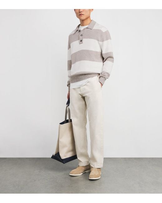 Paul & Shark White Cotton Stripe Polo Sweater for men