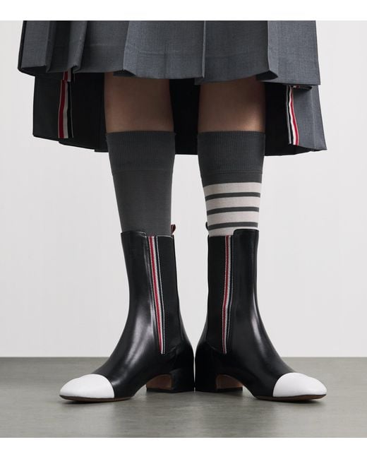 Thom Browne Black Leather Mid-Calf Chelsea Boots 40