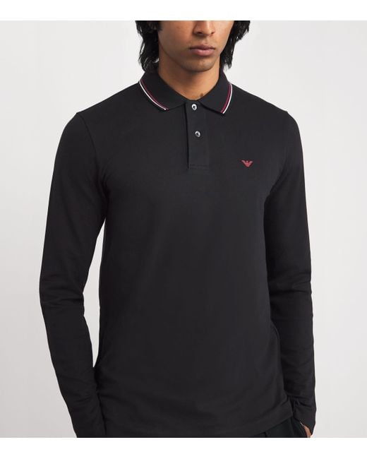 Emporio Armani Black Stretch Piqué Cotton Polo Shirt for men
