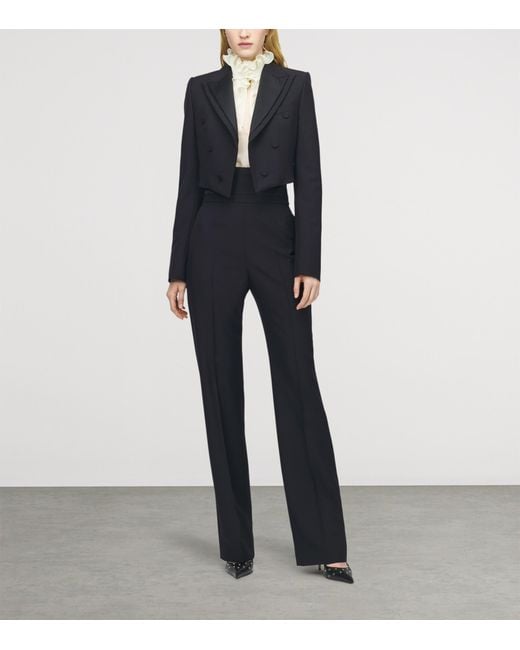 Alexander McQueen Black Wool Cropped Double Lapel Blazer