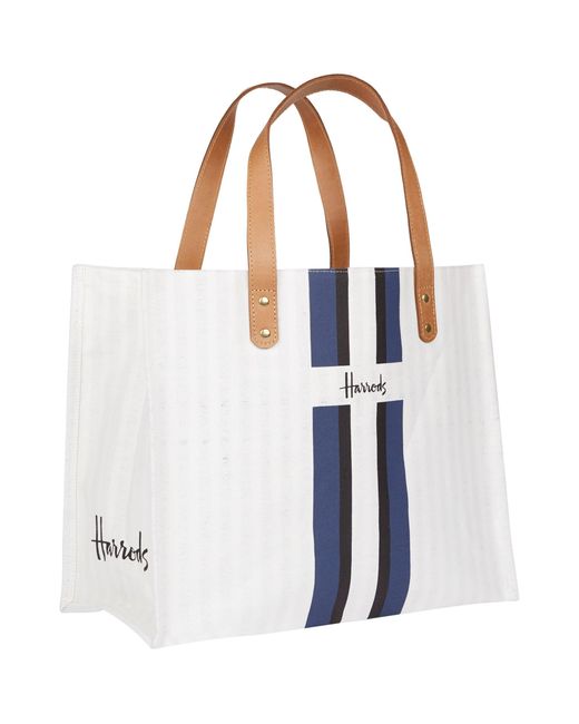 Harrods Blue Logo Stripe Shopper Bag