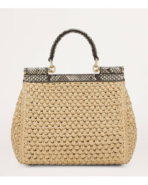 Dolce & Gabbana Metallic Medium Raffia Sicily Top-Handle Bag