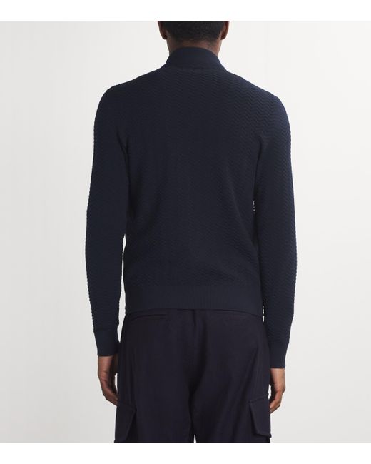 Giorgio Armani Blue Suede Virgin Wool-Sleeve Bomber Jacket for men