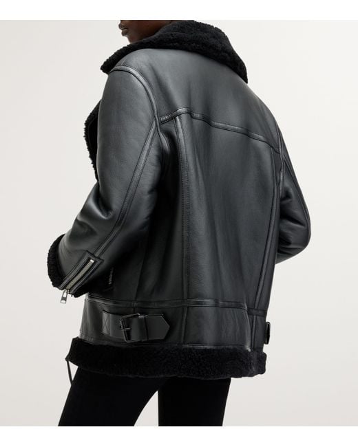 AllSaints Black Leather-Shearling Sola Jacket