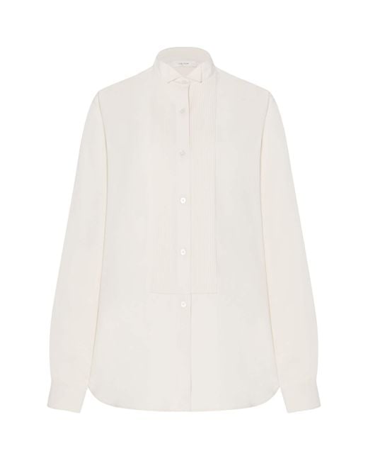 The Row White Vince Silk Tuxedo Shirt