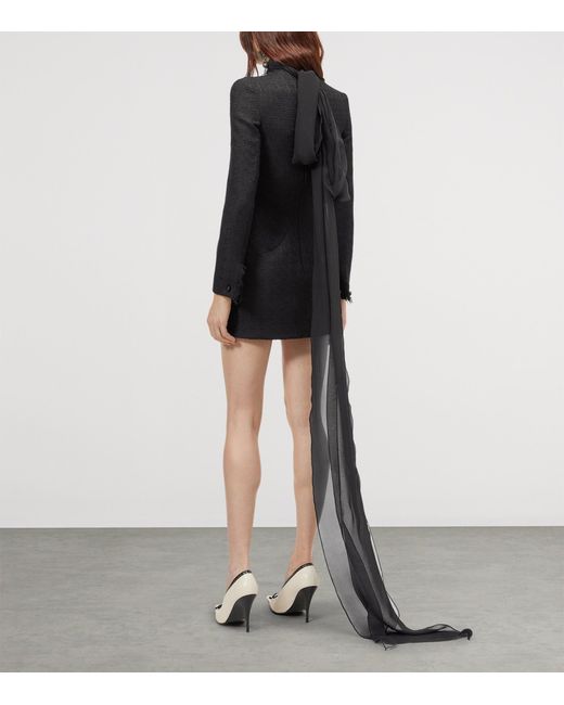 McQueen Black Tweed Tie-Neck Mini Dress