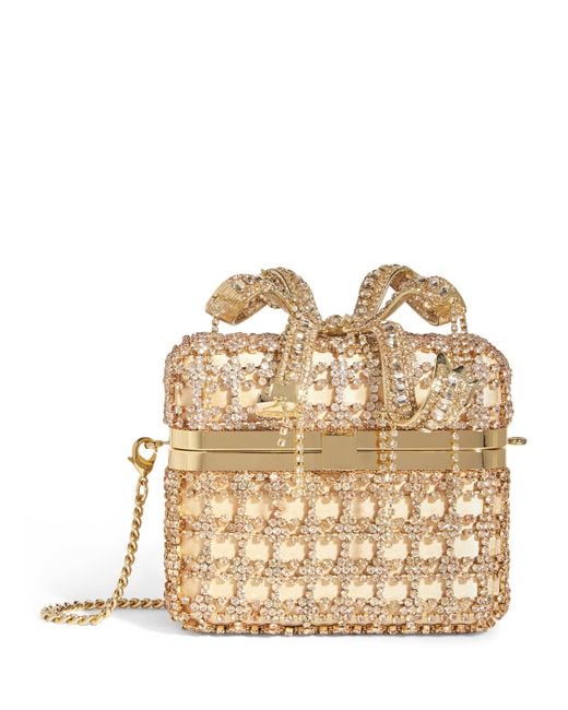 Self-Portrait Metallic Crystal-Embellished Bow Clutch Bag