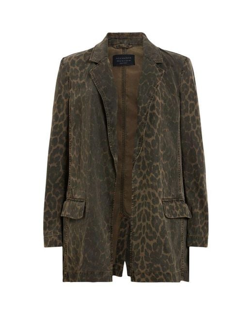 AllSaints Green Denim Leopard Aleida Blazer