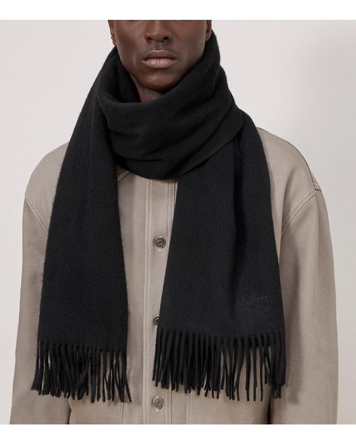 Mulberry Black Merino Wool Fringed Scarf