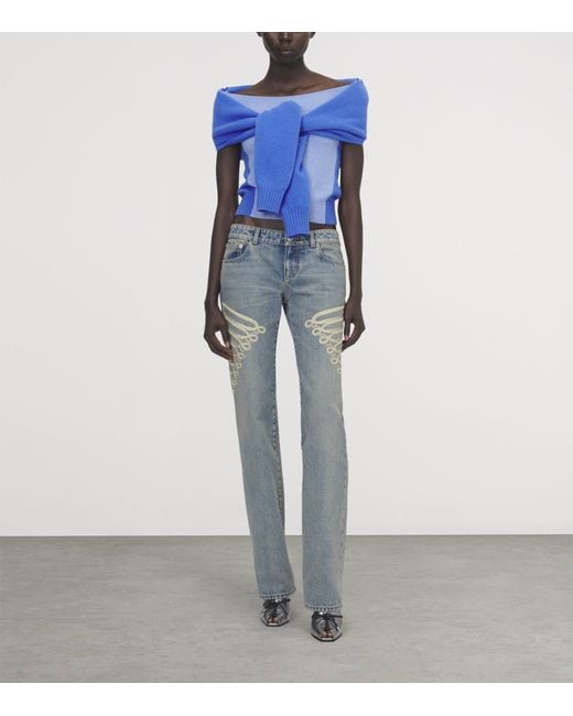 McQueen Blue Wool Layered Boat-Neck Sweater