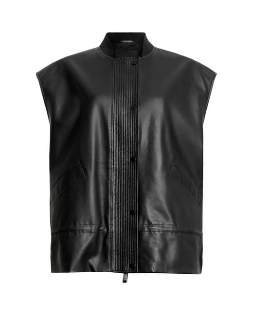 AllSaints Black Leather Sofi Lea Gilet