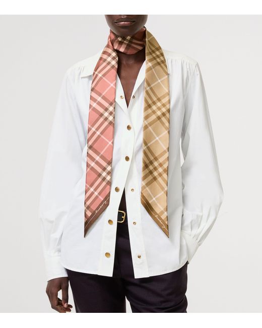 Burberry Metallic Silk Contrast Check Skinny Scarf