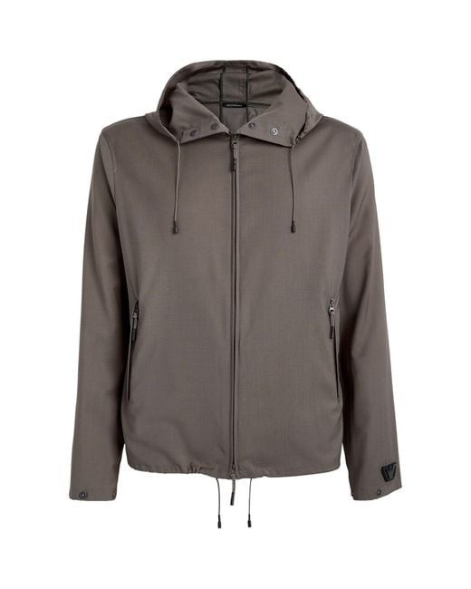 Emporio Armani Gray Wool Hooded Jacket for men