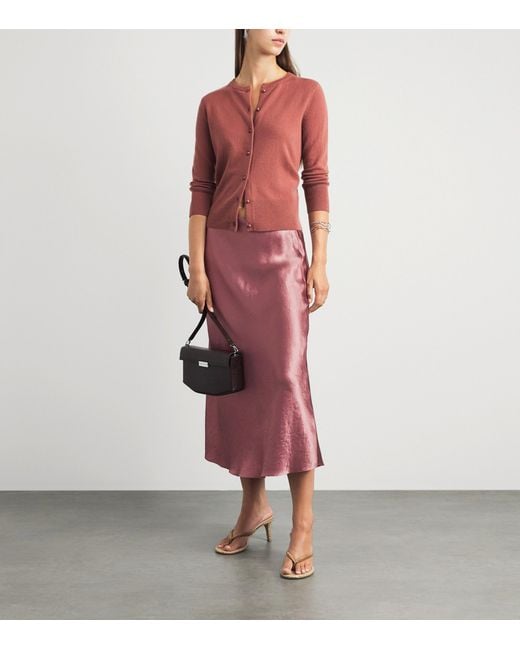 Vince Pink Crinkle Satin Midi Skirt