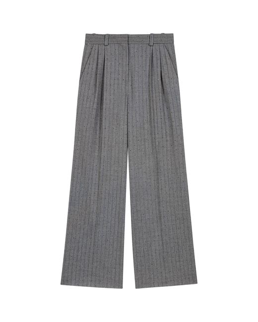 Maje Gray Rhinestone Wide-Leg Tailored Trousers