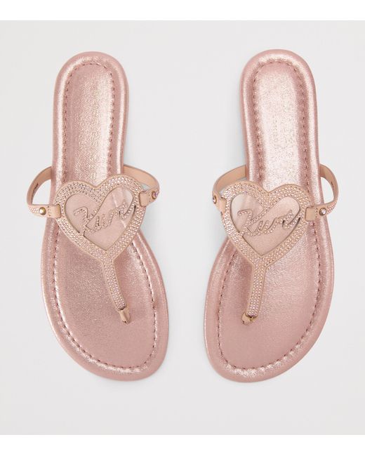 Kurt Geiger Pink Leather Heart T-Bar Sandals