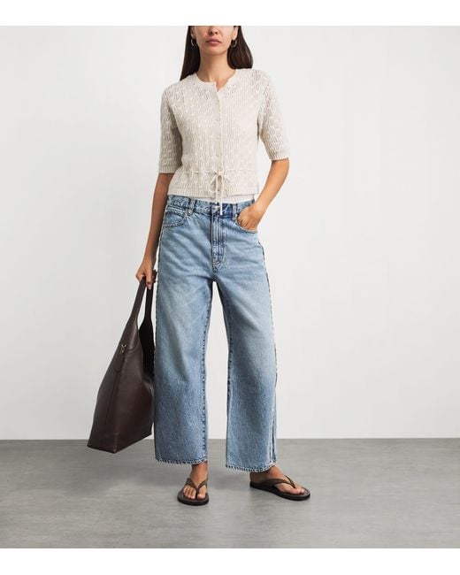 FRAME Blue Crochet Bow Crop Wide-Leg Jeans