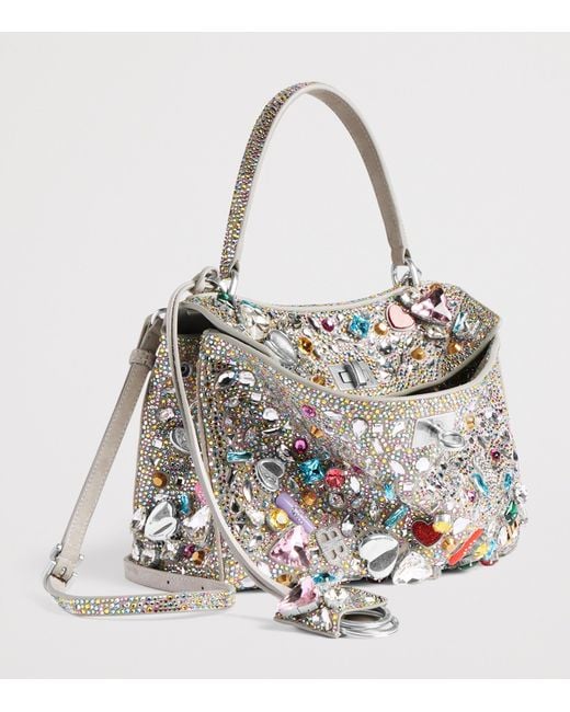 Balenciaga Gray Mini Suede Embellished Rodeo Top-Handle Bag