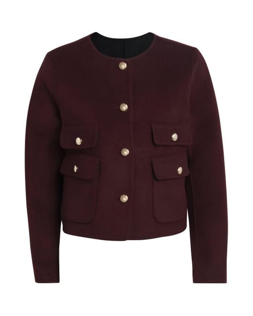Maje Red Wool-Blend Reversible Bomber Jacket