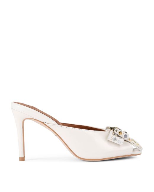 Kurt Geiger White Leather Belgravia Stud Bow Heeled Mules
