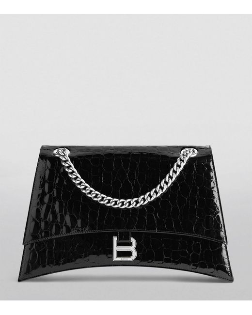 Balenciaga Black Patent Calfskin S Hourglass Top-handle Bag