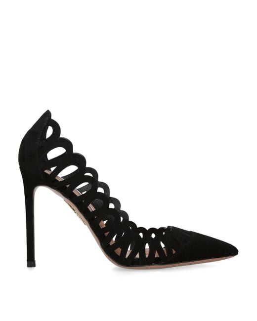 Aquazzura Black Suede Peep Pumps 105